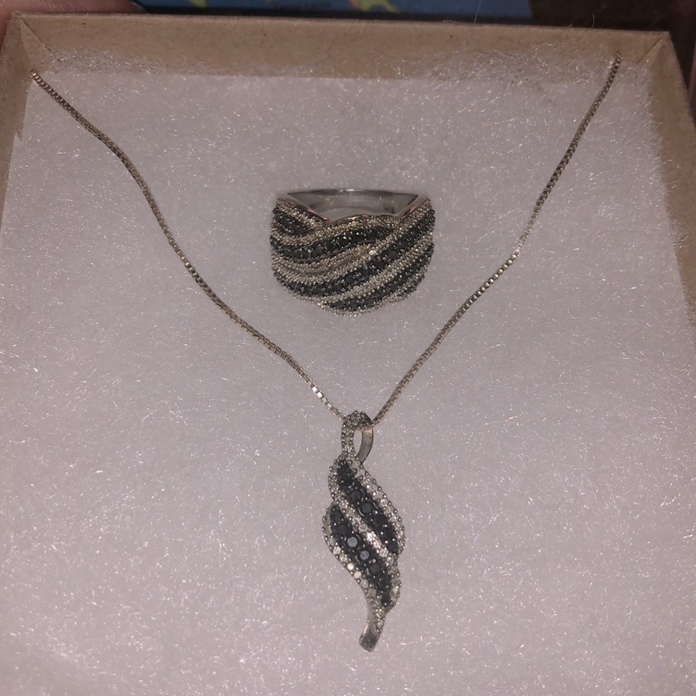 Sterling Silver Set with Black & White Diamonds